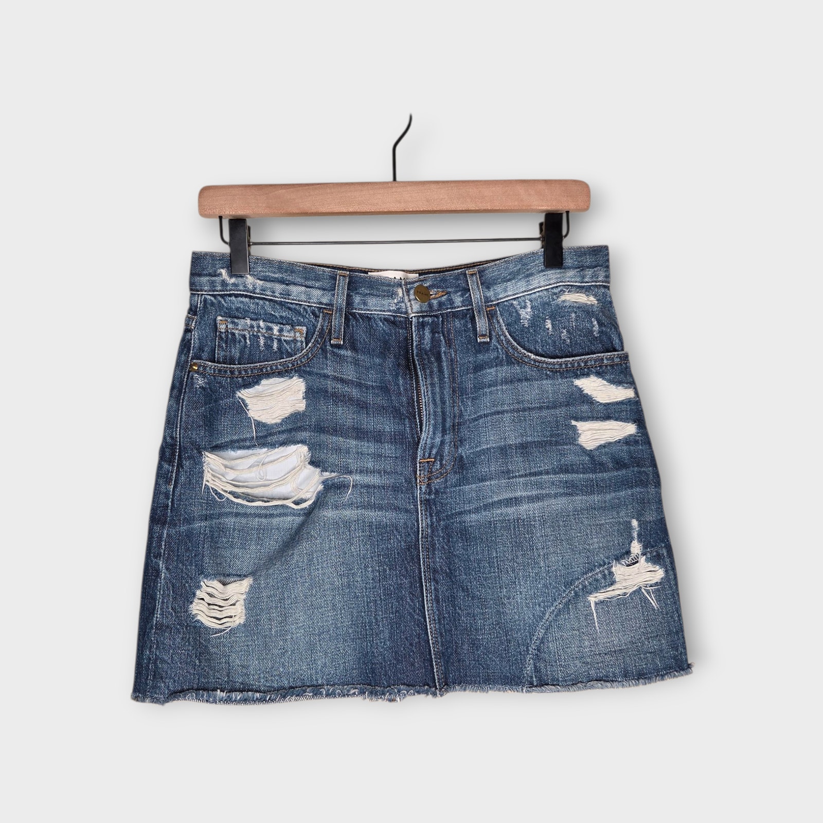 Frame Le Mini Skirt Distressed Raw Hem Denim Y2k Grunge Womens 26